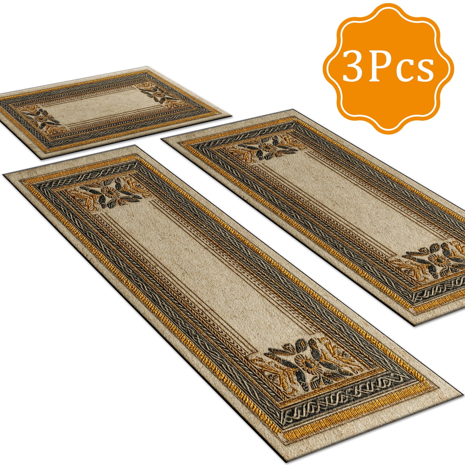 3 Piece Kitchen Rug Set, Non-Slip And Washable, Abstract Pattern Kitchen Hallway Rug, Soft And Comfortable, Suitable For Sinks, Floors, Entrances, Hallways and Bathrooms