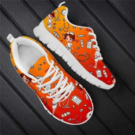 

White Cute Nurse Sneakers Womans Premium Sketch Physio Pattern Flats Shoes Women Spring/Autumn Ladies Loafers Shoe
