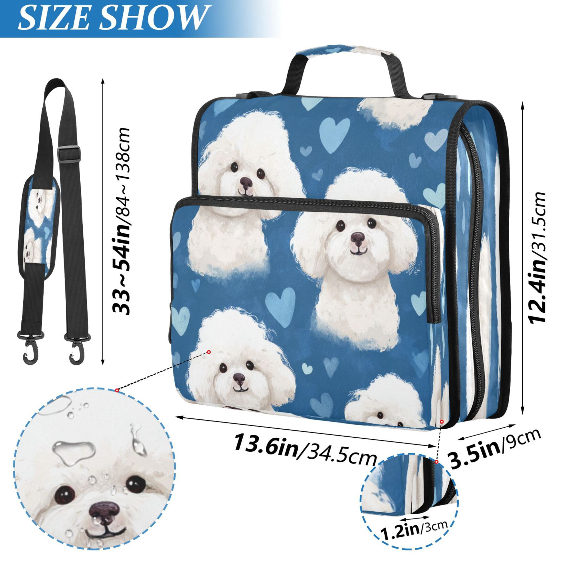 3 Ring Zipper Binder Stationery Organizer for Study Work Home Travel, All-Purpose File Folder Storage Bag for Daily Document Organization Blue Sky Bichon