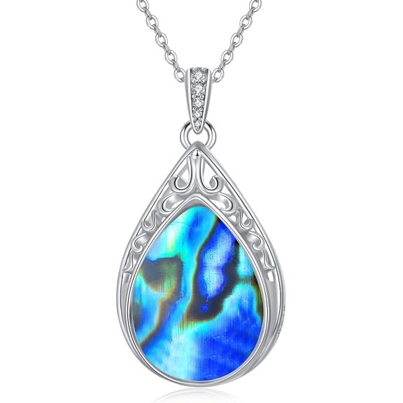 JKR Teardrop Abalone shell Necklace 925 Sterling Silver Filigree Gemstone Pendant Necklace Fine Jewelry Birthday Gifts for Women Her Mom