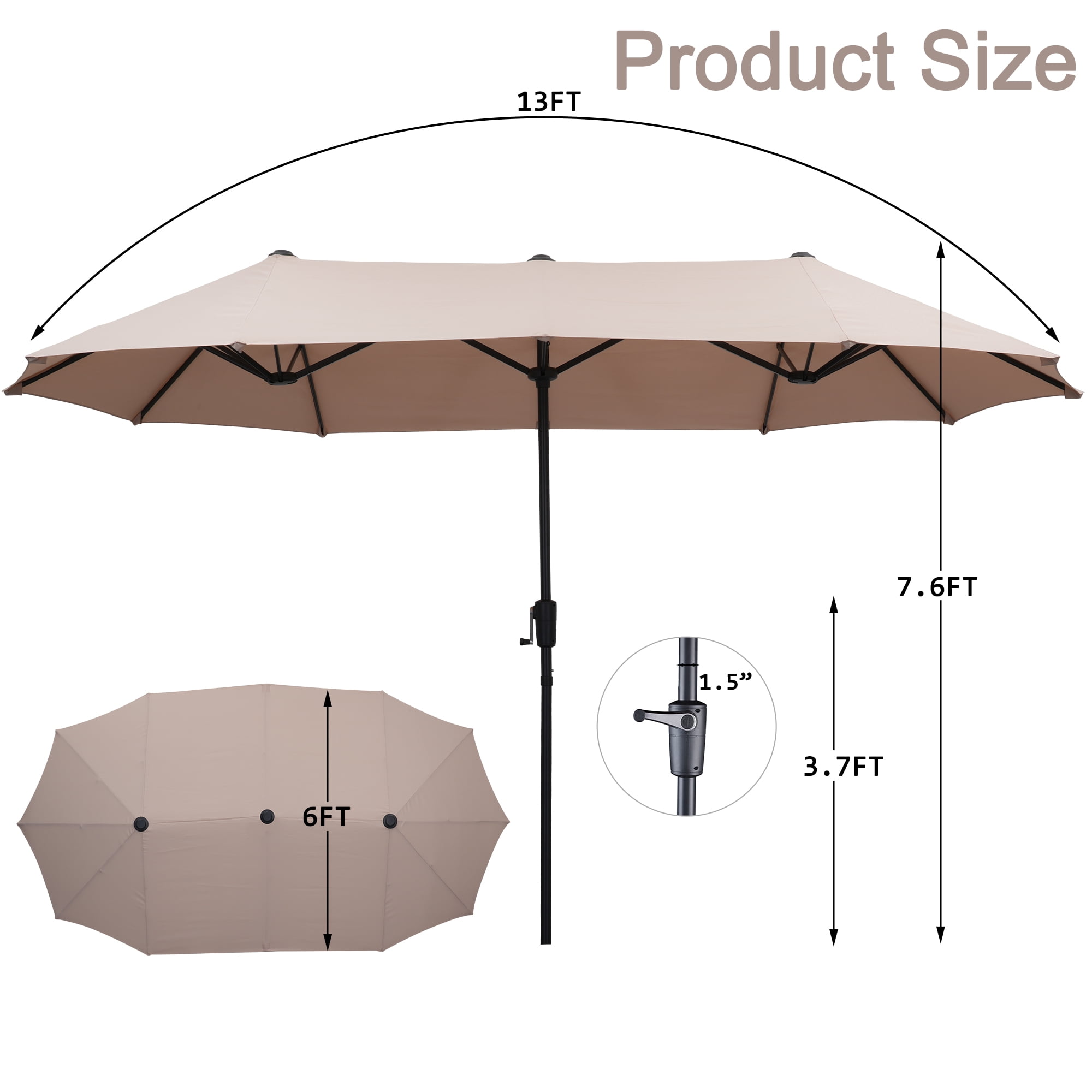 Autlaycil 13ft Rectangle Patio Umbrella with Crank System, Sturdy Ribs for Pool, Yard, Market - Beige