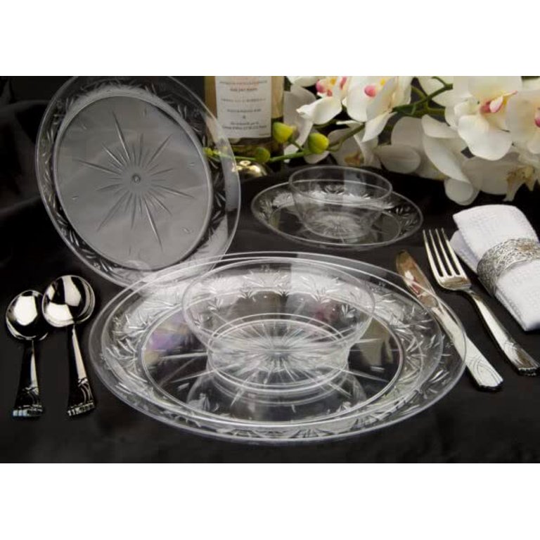 Plastic Plates Disposable Dinnerware Set 15guests Heavy Duty