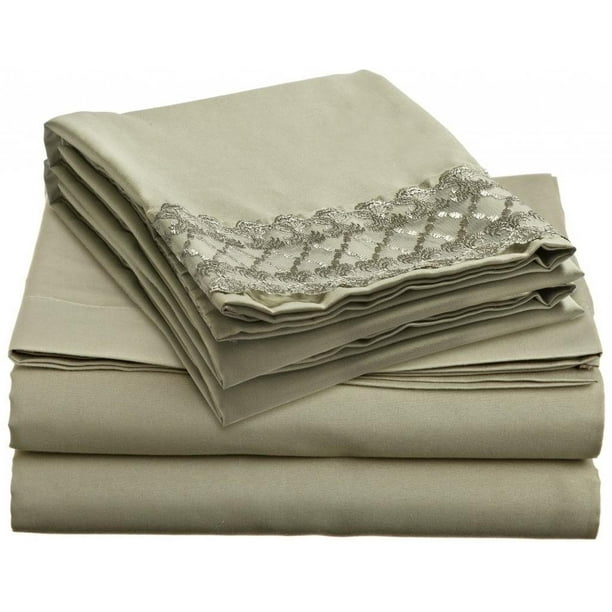 4pc Bed Sheet Set, Full Double Size, Sage Green, Lace, Full Size 4pc