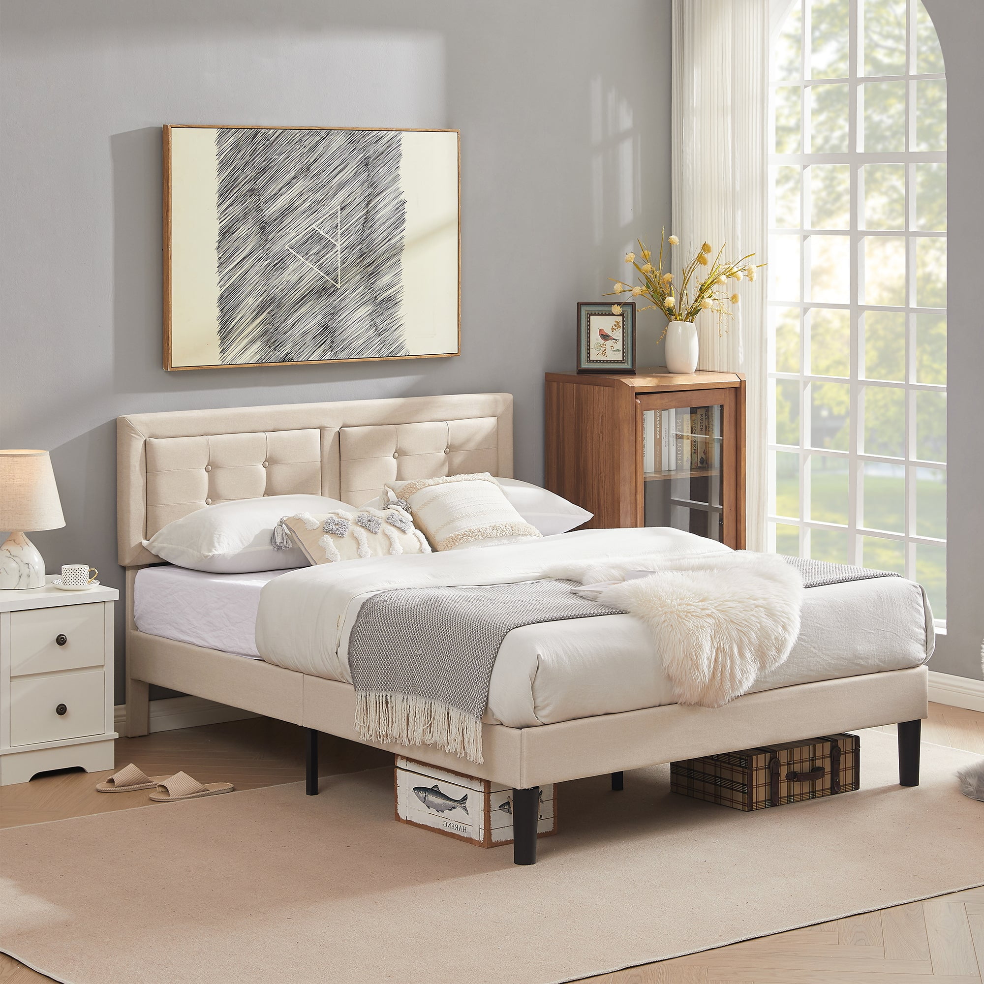 Athena upholstered discount platform bed frame