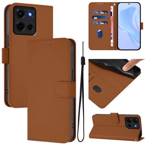 Wallet Case Compatible for Motorola Moto G Play 2026, PU Leather Magnetic Closure Protective Flip Folio Case with 3 Card Holder and Wrist Strap Cover Women Men,Brown,For Moto G Play 2026