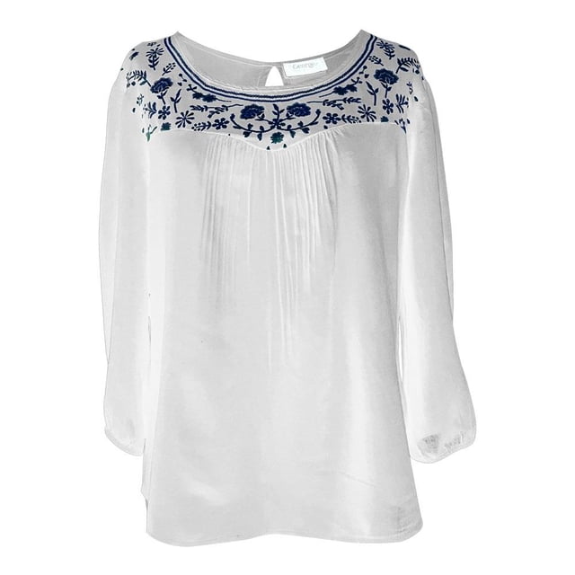 Blusa George Talla M Estampado en Pecho Blanco