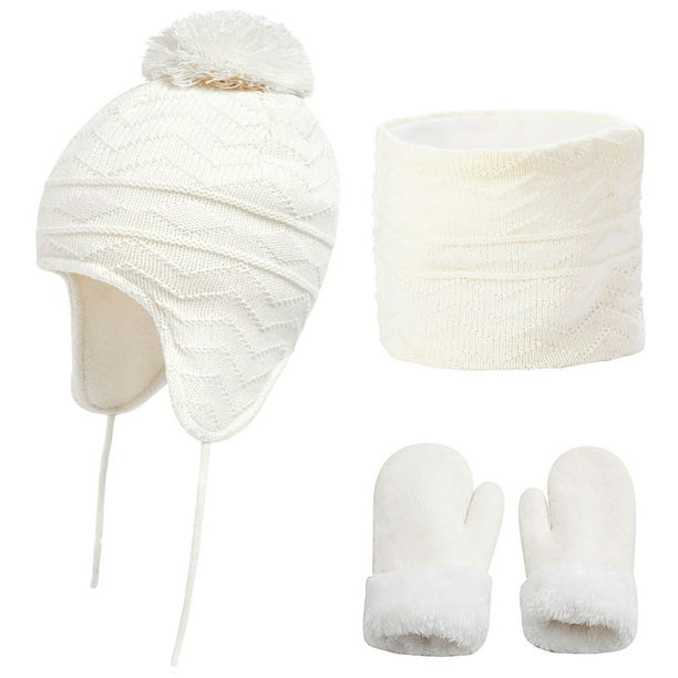 Gorro De Invierno Para Bebé, Conjunto De Guantes Y Bufanda, Gorro Tejido Con Forro Polar, Gorro Grueso Suave Y Cálido Para Niños De 1 A 3 Años, Niños Y Niñas 3 Uds Yuarrent AP007787-02