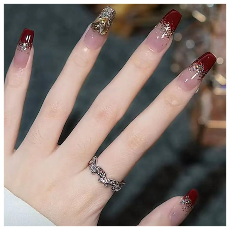 Red nails gold hot sale ring finger