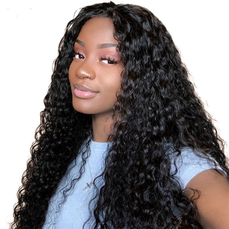 Dengmore Black Long Wavy Curly Hair Middle Part Wig Fashion  display picture 3