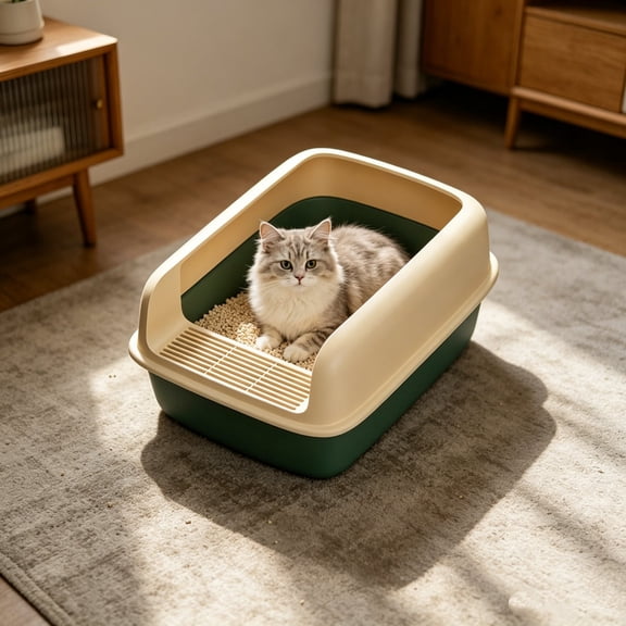 Open Top High Side Cat Litter Box, Semi-Enclosed Removable Pet Litter Tray, High-Sided Design Prevents Urine Leakage, Non-Stick, Easy to Clean, Indoor Cats Litter Pan