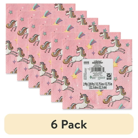 (6 pack) 6.5 x 6.5 Disposable Multicolor Dreamy Unicorn Paper Napkins 20 Count by Way To Celebrate
