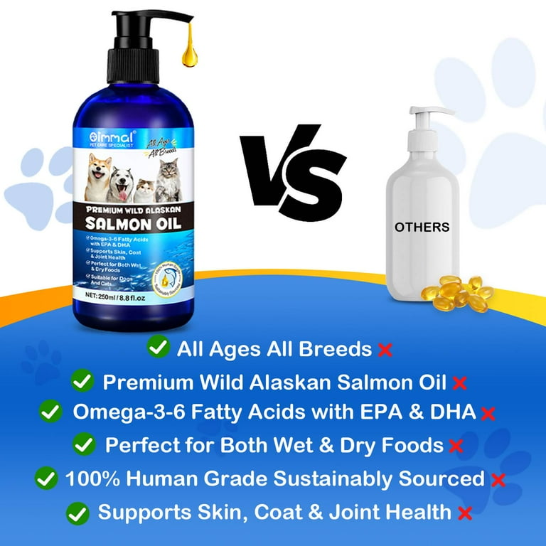 Salmon Oil for Dogs & Cats - Healthy Skin & Coat, Fish Oil, Omega 3 EPA  DHA, Liquid Food Supplement for Pets, All Natural, Supports Joint & Bone