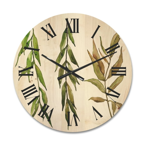Designart 'Three Willow Branches On White' Farmhouse Wood Wall Clock