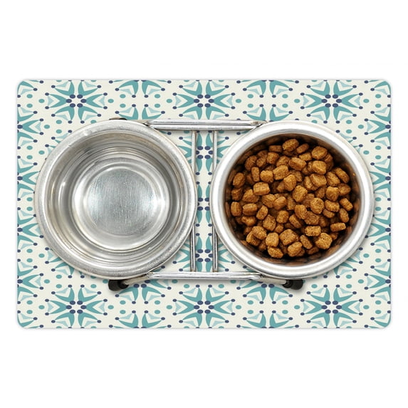 Flora Pet Mat for Food and Water, Flowers Pattern Abstract Illustration with Dotted Backdrop, Non-Slip Rubber Mat for Dogs and Cats, 18" X 12", by Ambesonne