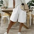 thumbnail image 2 of TQWQT Linen Capri Pants for Women Dressy Casual Bermuda Shorts Knee Length Elastic Waist Trendy Summer Gauze Pants with Pockets White S, 2 of 7