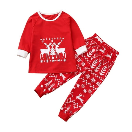 

Honeeladyy Winter Coats Kids Merry Christmas Cartoon Pajamas Tops Pants Family Matching Sleepwear Set Red Sales