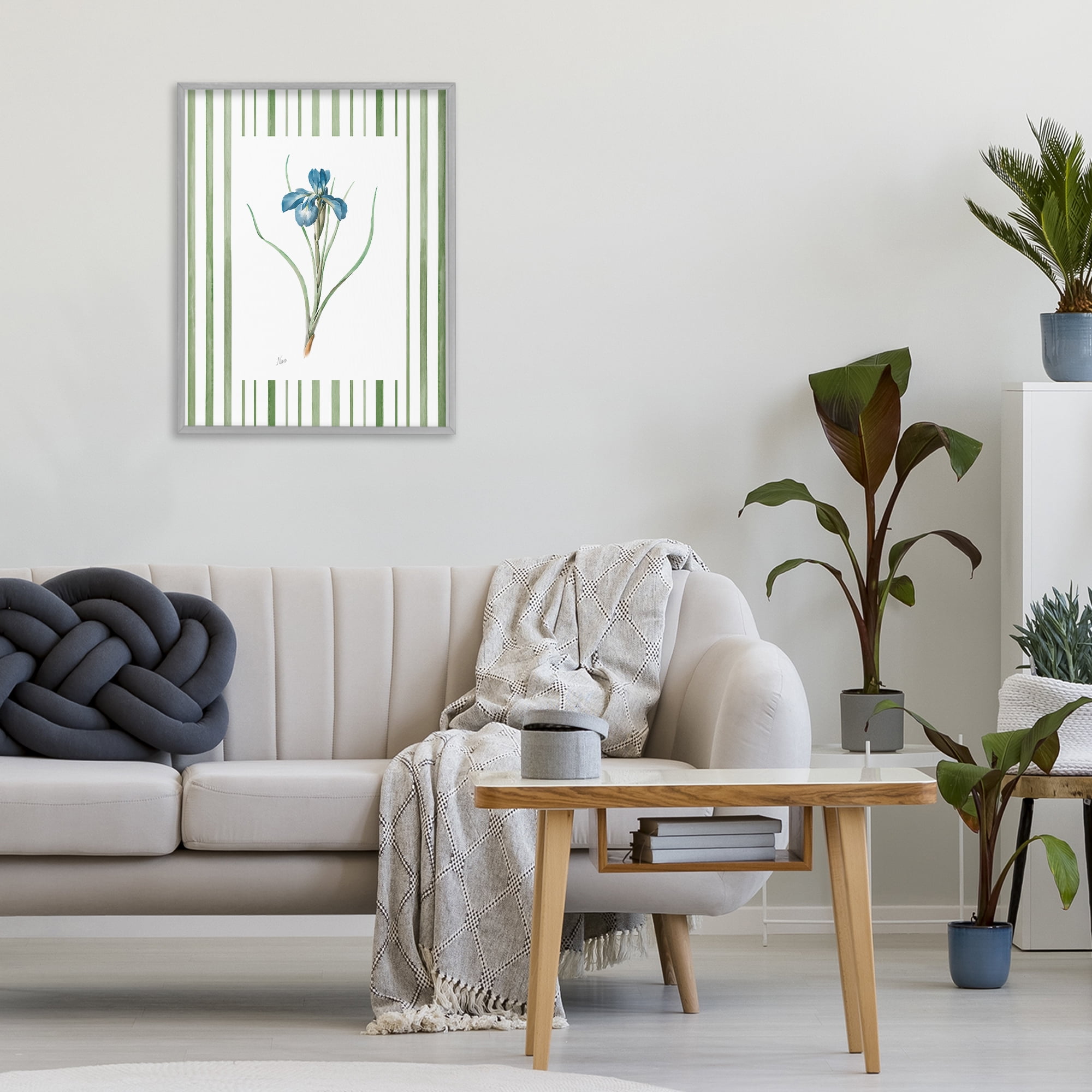Stupell Industries Spring Iris And Stripes Gray Framed Giclee Art, design by Nan