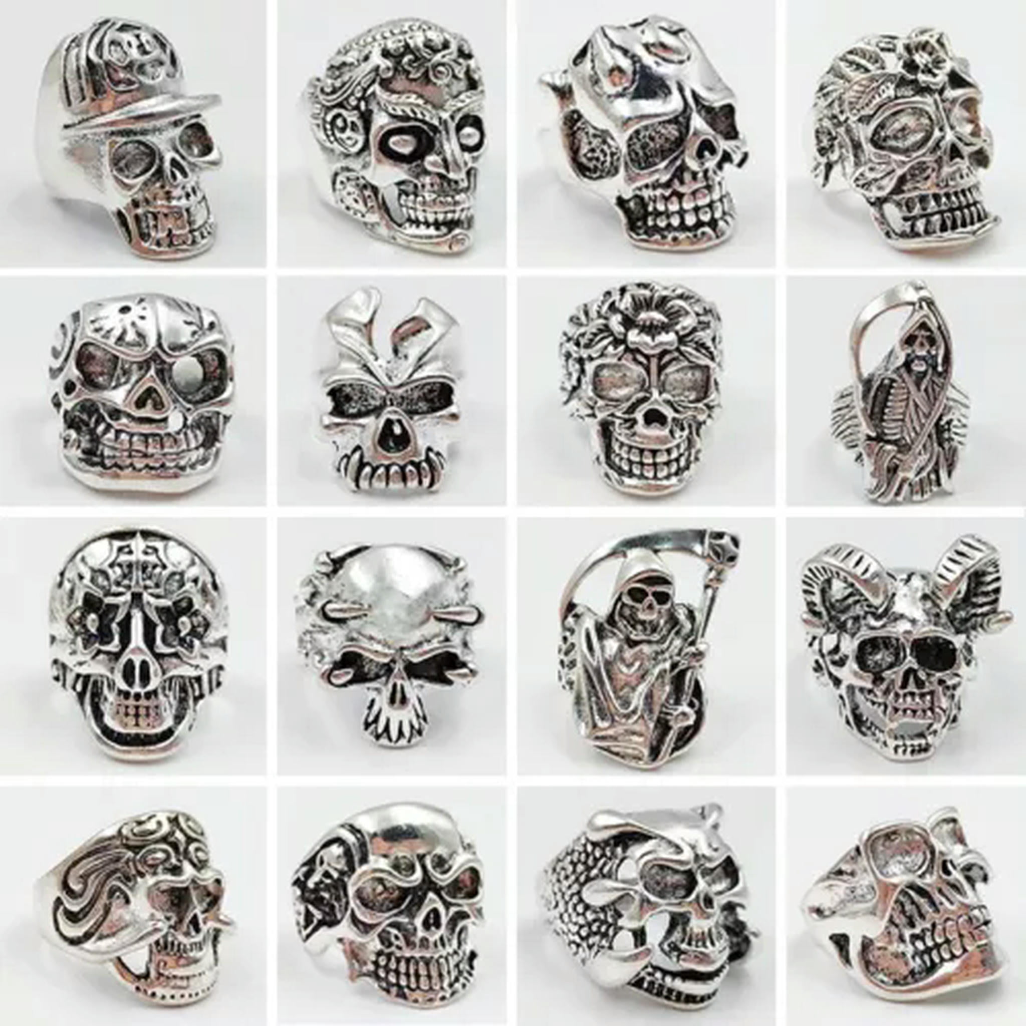 HOOUN Wholesale 100pcs Gothic Punk Skull Rings Skull Biker Vintage Charm Jewelry Gifts-20pcs Opp Bag-golden