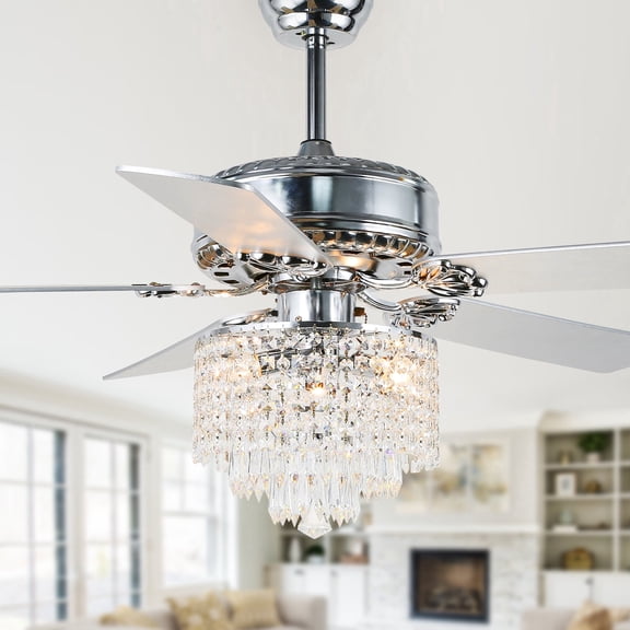 Cusp Barn 52" Chrome Crystal Ceiling Fan with Light and Remote Control, DC Motor, 6-Speed Reversible, Modern Chandelier Fan for Living Room Bedroom