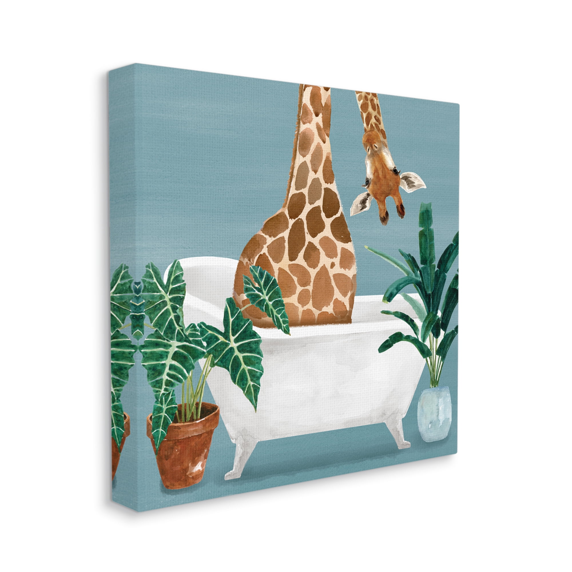 Stupell Industries Botanical Bathroom Giraffe Animals & Insects Painting Gallery Wrapped Canvas Art Print Wall Art, 17 x 17