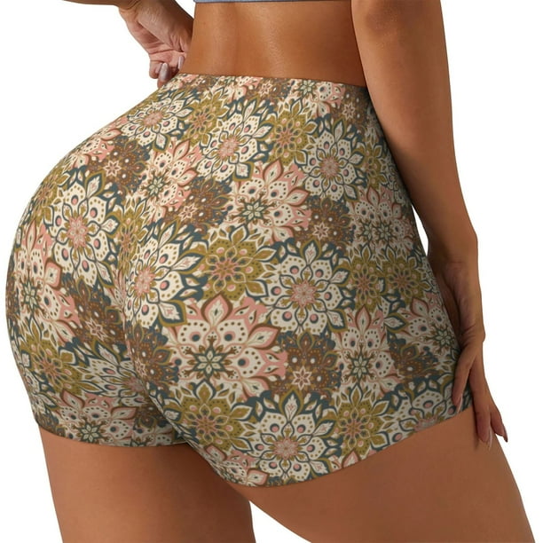 Fotbe Mandala Shorts Sin Costuras – Shorts Deportivos de Cintura Alta para Mujer, Elásticos para Gimnasio, Yoga, Running o Ciclismo-Large