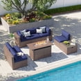thumbnail image 5 of Clouddwell 8 Piece Patio Furniture Set with 44” Fire Pit Table Wicker Rattan Patio Conversation Set Outdoor Sectional Sofa Set with Coffee Table and Blue Cushions(Waterproof Cover Included), 5 of 9