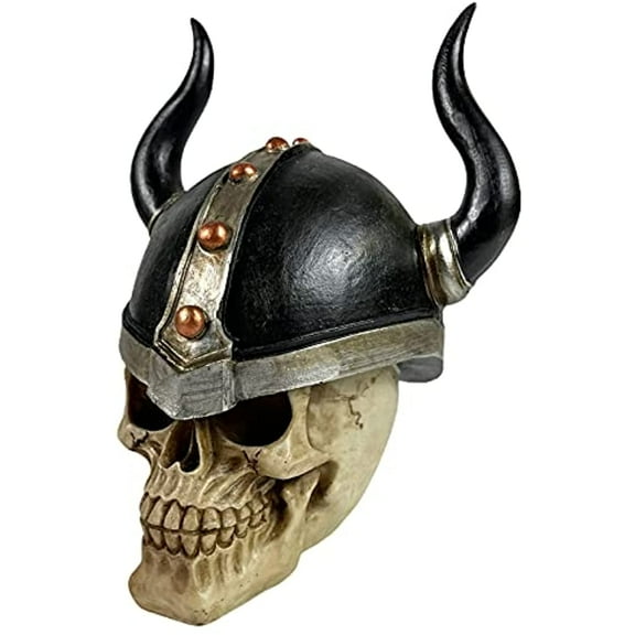 Urbalabs Nordic Helmet Viking Knight Warrior Steampunk Skull with Horns Skull Statue Skeleton Head Creepy Figurine Skull Gothic Decor Viking Decor Statue Goth Room Horror Decor