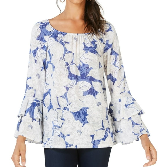 I.N.C Womens Tiered Peasant Blouse, Blue, X-Large