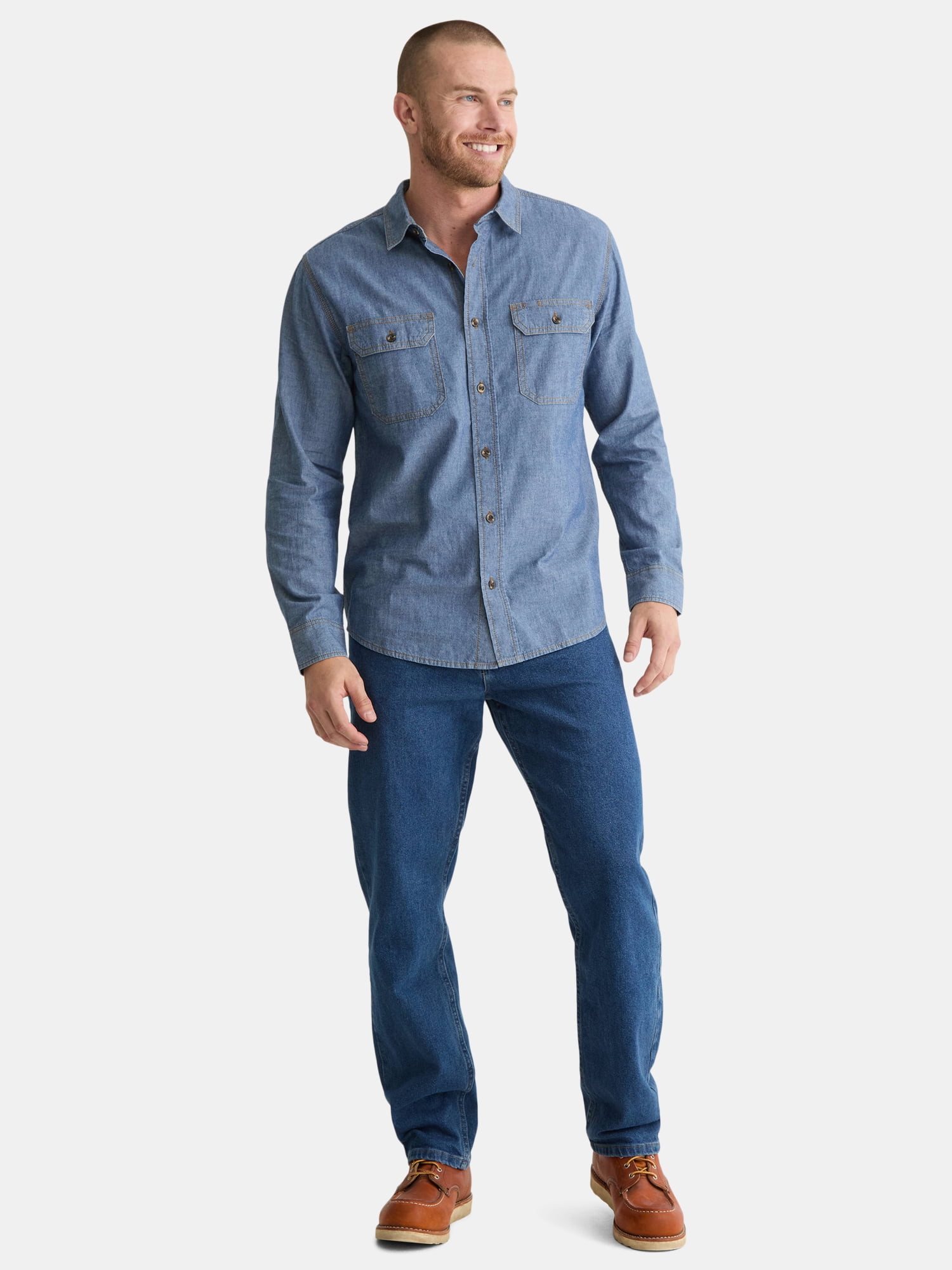 Brahma Men’s and Big Men’s Chambray Shirt with Long Sleeves, Sizes S-3XL