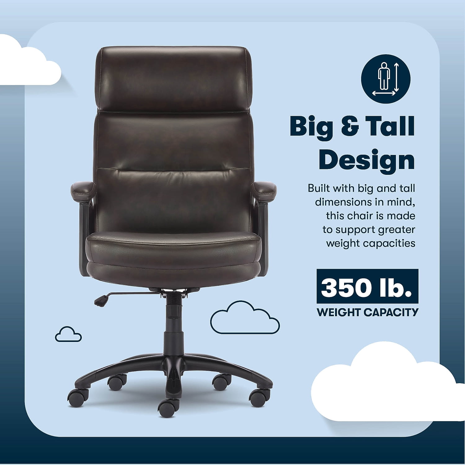 Serta Comfort Executive Big & Tall Ergonomic Office Chair Bonded Leather Brown
