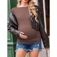thumbnail image 3 of Weardear 3 Packs Maternity Tops Long Sleeve Boat Neck Pregnancy Tunic T Shirts Side Ruched Casual Pregnant Clothes, 3 of 6