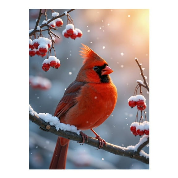 Diamond Art Kit for Adults, Winter Cardinal Perched Snowy Branch Diamond Painting for Adults Beginners, DIY Diamond Art Painting Kits, 5D Diamond Painting Crafts for Home Decor 12x16 Frameless