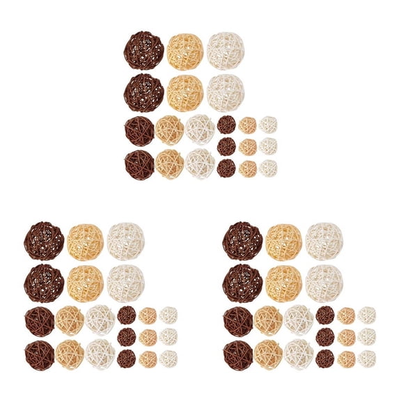 63 Pcs/Lot Mixed 3 Colors Rattan Balls Vase Fillers for Wedding Christmas, Assorted Three Size(3cm/5cm/7cm)