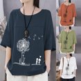 thumbnail image 2 of JUNWELL Vêtements pour Jeunes Femmes Haut Taille Imprimé Coton Femmes Plus T-Shirt Court Col Rond en Lin Blouse Manches Plus Vêtements pour Femmes Ventes, 2 of 7