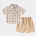 thumbnail image 2 of KPOPLK Toddler Baby Boy Clothes Summer Outfits Set Kids Print Short Sleeve Button Up Shirts & Casual Beach Shorts Set 1-6 Years(18-24 Months,Yellow), 2 of 8