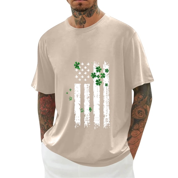 Men's St. Patrick's Day Shamrock American Flag Graphic Short Sleeve Crew Neck T-Shirt