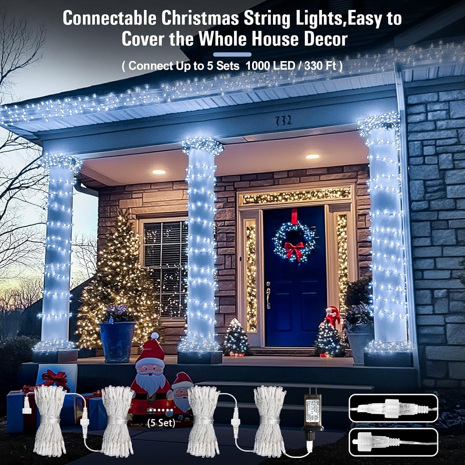 JMEXSUSS 66ft 200 LED White Christmas String Lights Indoor, Christmas Lights Outdoor Waterproof Clear Wire, 8 Modes Twinkle String Lights Plug in for Living Room Tree Bedroom Wedding Decoration