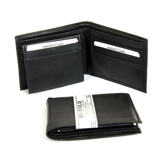 Men's Double Bill 7 Credit Card 1 ID Window Bifold Black Wallet 4.5 x 3.5 inches
