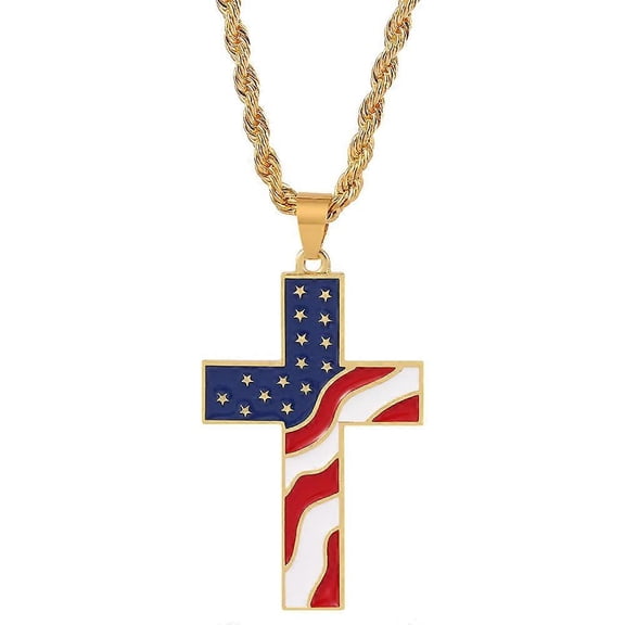 Flag Patriotic Cross Pendant Necklace Religious Jewelry For Men,g