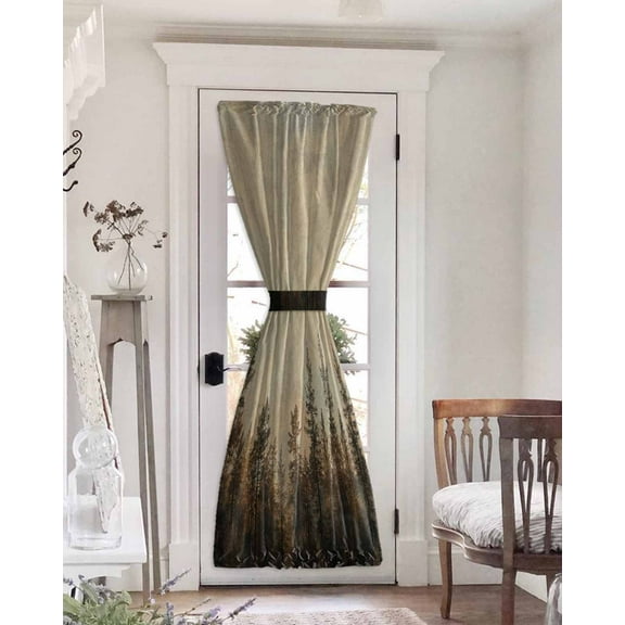 Forest Tree Blackout Curtains, French Door Curtains for Door Window, Modern Vintage Winter Fall Natural Plant Privacy Drapery for Patio/Sidelight Doors, 1 Panel with Tieback, 25 x 72 Inches