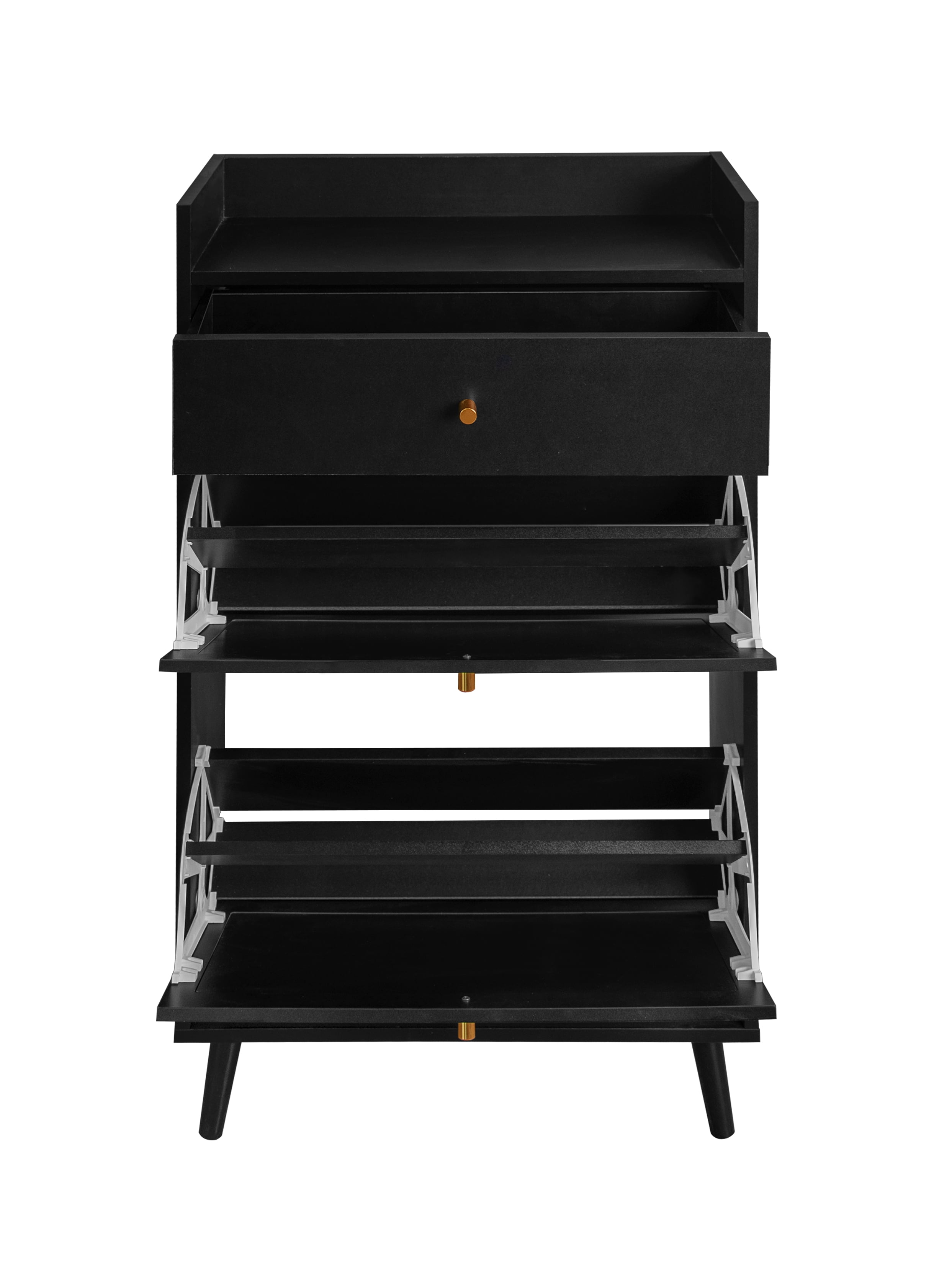 Shoe Rack, Entryway Cabinet, Rattan Shoe Cabinet with 2 Doors 1 Drawer and Double Shelf, Black for Entryway