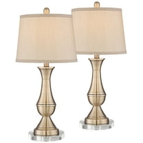 Regency Hill Becky Traditional Table Lamps Set of 2 with Round Risers 25 3/4" High Antique Brass Beige Drum Shade for Bedroom Living Room House Home