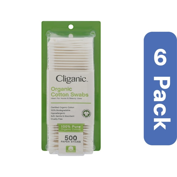 Cliganic Organic Cotton Swabs 500 ct (Pack Of 6)