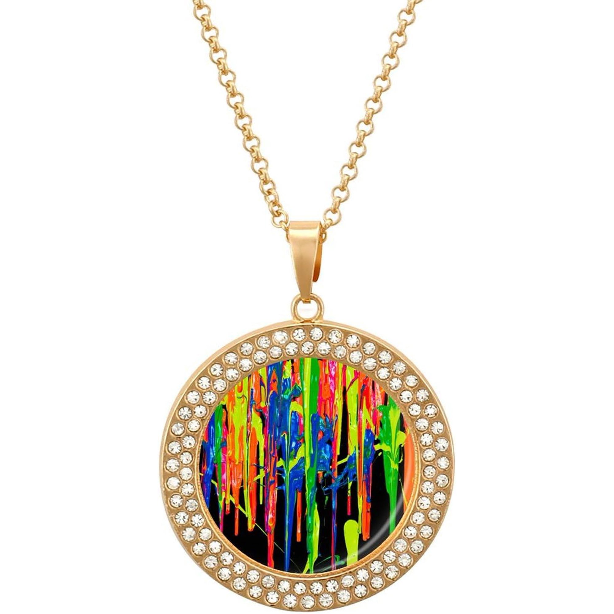 Rainbow Quality Watercolor Womens Necklaces Inlaid Crystal Round Alloy Pendant Necklace petite size Gift Jewelry[n142]