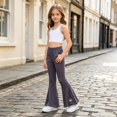 thumbnail image 7 of XXWXYD Girls Rib‑Knit Flare Pants, Elastic‑High‑Waist Bell‑Bottom Trousers With Heart Embroidery, Stretchy Knit Bottoms For Kids Casual Daily Dressing, 7 of 7