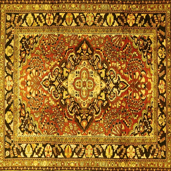 Ahgly Company Machine Washable Indoor Square Medallion Yellow Traditional Area Rugs, 5' Square
