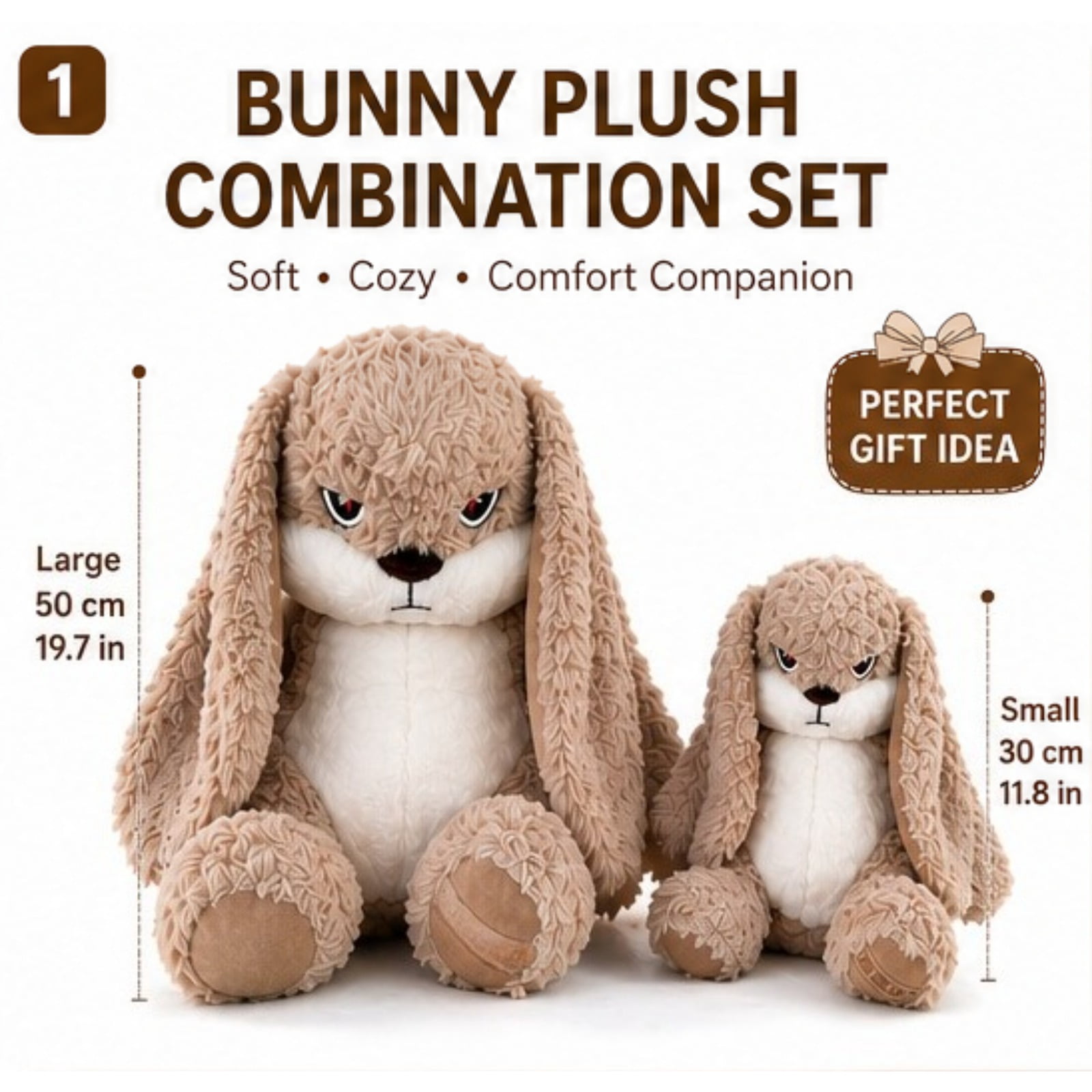 Bunny Plush Set Soft Stuffed Rabbit Toy 2 Size Combo Cozy Gift Cute Home Decor