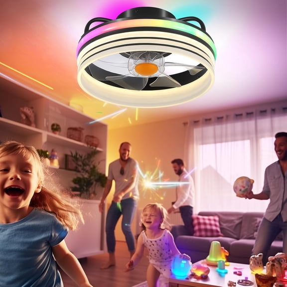 13 Inch Flush Mount Ceiling Fan with RGB LED Light, Bladeless Low  Design for Bedroom Kids Room