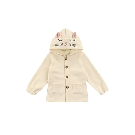 

Little Girl’s Long Sleeve Embroidery Cardigan Solid Color Rabbit Ear Hooded Coat