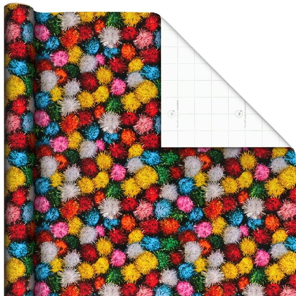 Hallmark Wrapping Paper Roll (Colorful Pom-Poms) 20 sq. ft.